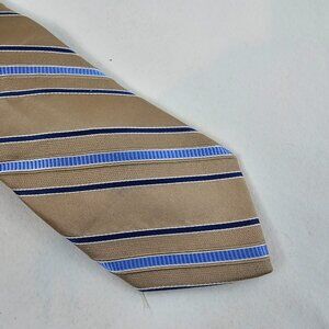 Michael Kors Tie Men Adjustable Beige Blue Repp Striped Silk Long Length Classic